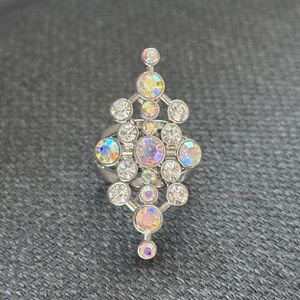 Elegant Silver and Iridescent Crystal Ring